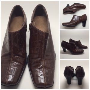 Aerosoles Brown Faux Alligator Heeled Bootie 7B